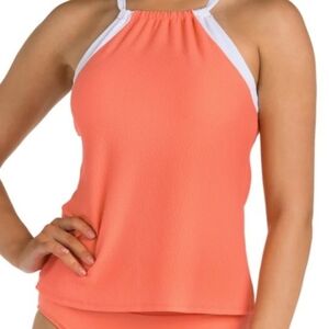 NWT 24th & Ocean Santorini Block Coral High Neck OTS Tankini Swimsuit Top Coral